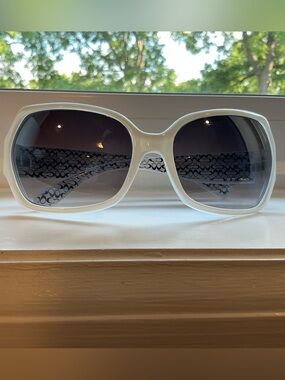 Coach White Oversized Women's Sunglasses with Gradient Gray Lenses